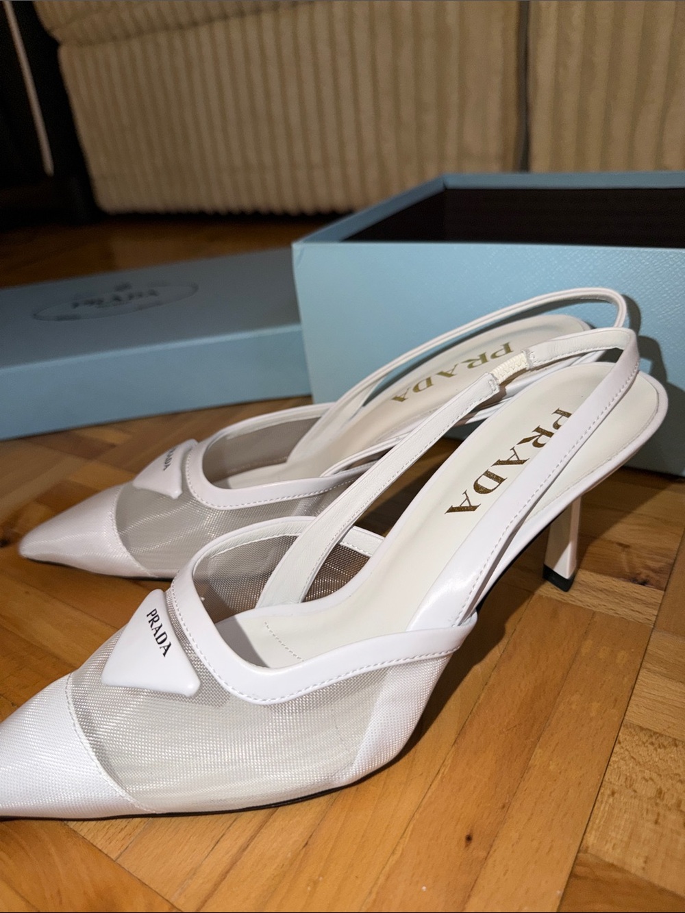 Prada White Pointed-Toe Strappy Slingback Heels - Picture 3 of 3